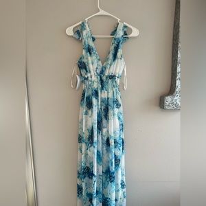 Floral maxi dress, long flower gown, blue dress